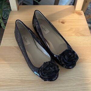 Valentino Black Sequin Rose Flats